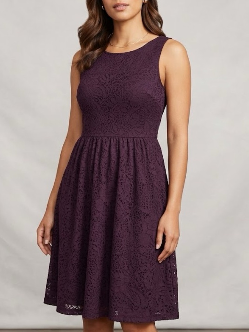 Sleeveless Lace Fit & Flare Dress in Deep Plum